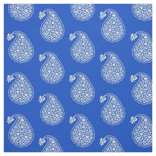 Tissu Paisley perse - blanc sur bleu cobalt (Échantillon)