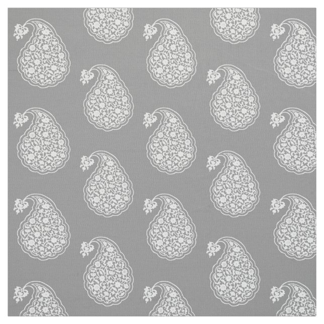Tissu Paisley perse - blanc sur gris argent (Échantillon)