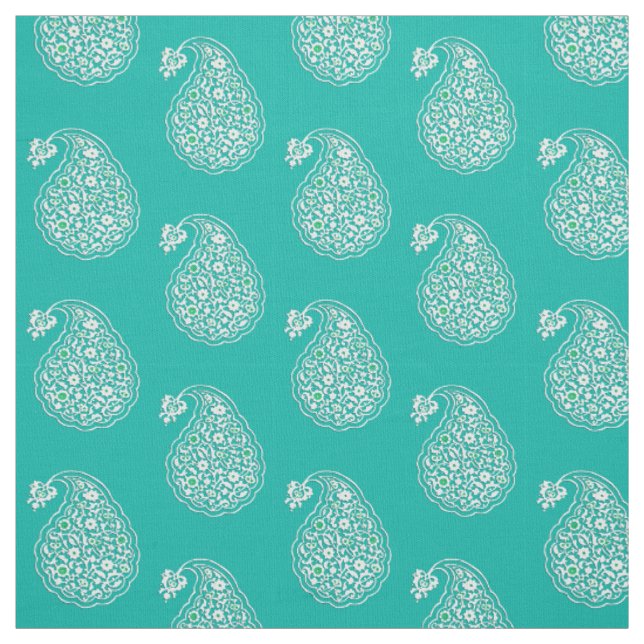 Tissu Paisley perse - blanc sur turquoise (Échantillon)