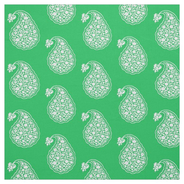 Tissu Paisley perse - blanc sur vert émeraude (Échantillon)