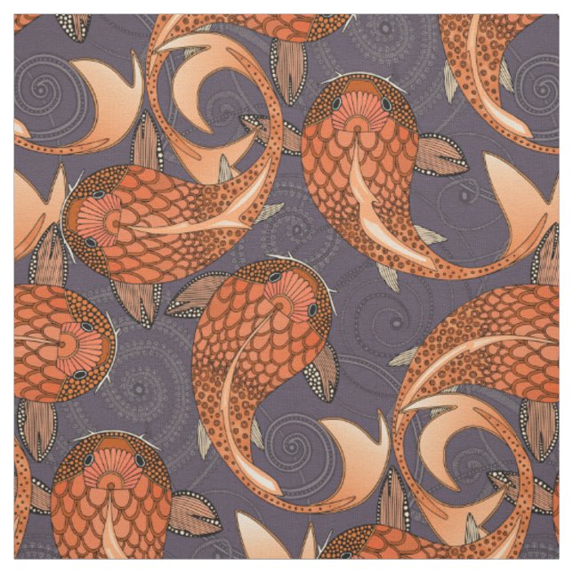Tissu paisley poisson prune foncée (Échantillon)