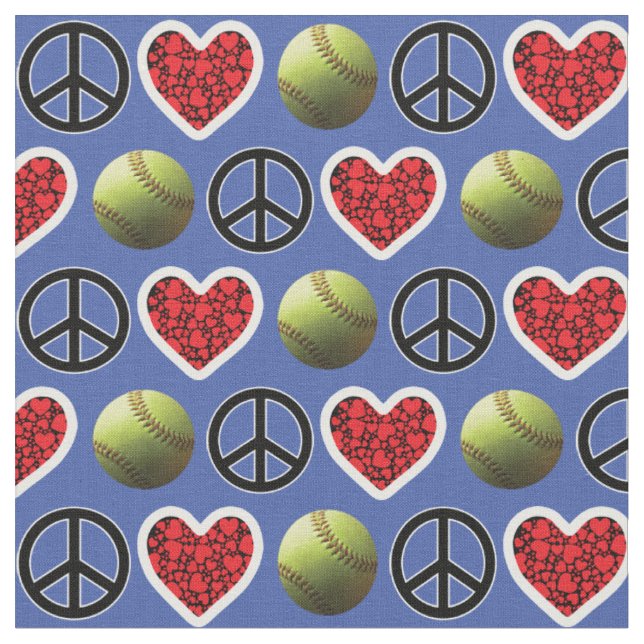 Tissu Paix, amour, softball sur le design bleu (Fermer)