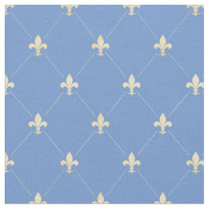 Tissu Pale Gold Fleur-de-Lis Bleu