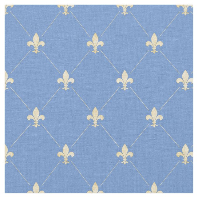 Tissu Pale Gold Fleur-de-Lis Bleu (Fermer)