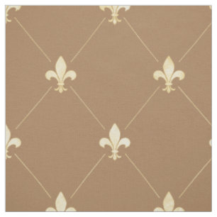 Tissu Pale Gold Fleur-de-Lis (grande échelle) Brown