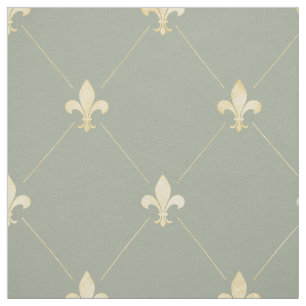 Tissu Pale Gold Fleur-de-Lis (grande échelle) Sage Green