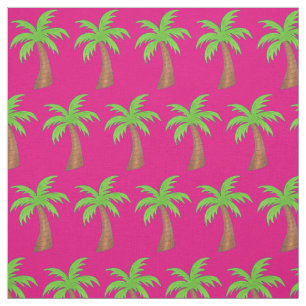 Tissu Palm Tree Tropical Island Hot Pink Green Beach Amu