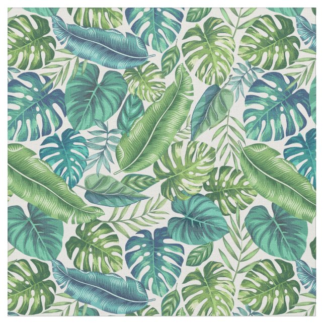 Tissu Palm vert et Turquoise Tropical Banana Monstera Fe (Fermer)