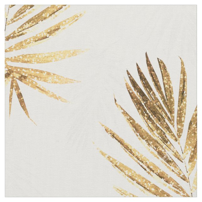 Tissu Palme d'or blanc tropical Feuille (Fermer)