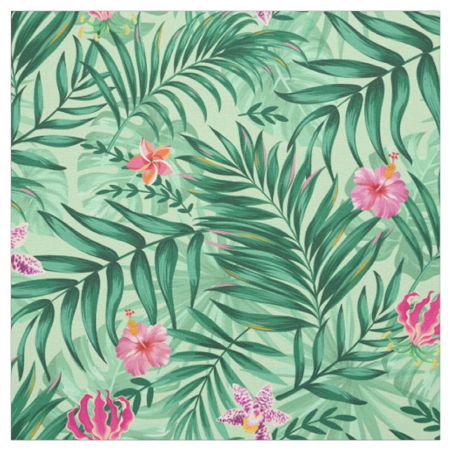 Tissu Palme tropicale & Monstera Feuilles & Fleurs exoti (Échantillon)