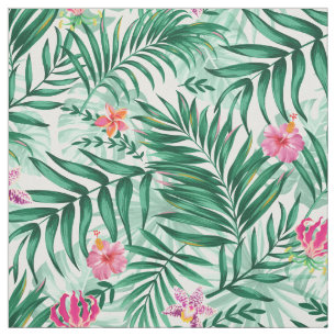 Tissu Palme tropicale & Monstera Feuilles & Fleurs exoti
