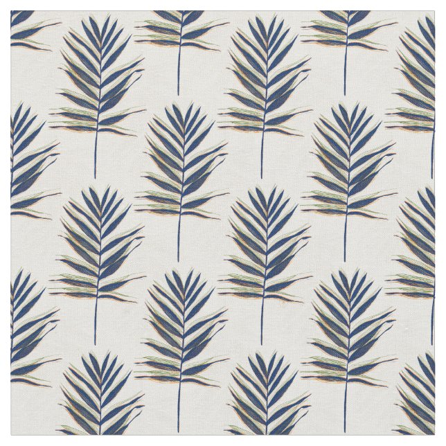 Tissu Palmier bleu moderne Feuille Gold Strots Blanc Des (Fermer)