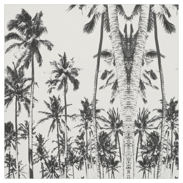 Tissu Palmier tropical noir et blanc été moderne (Échantillon)