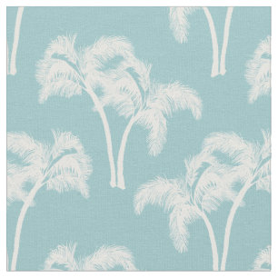 Tissu Palmiers blancs en bleu