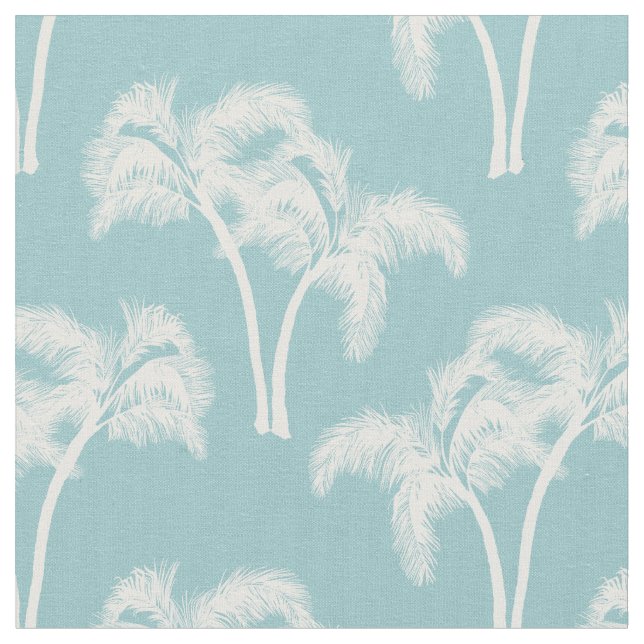 Tissu Palmiers blancs en bleu (Fermer)