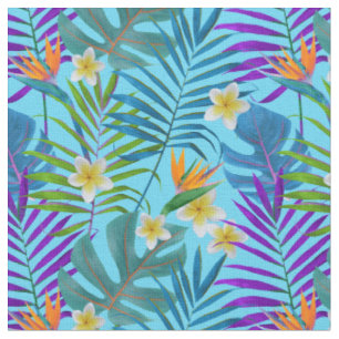 Tissu Palmiers de Monstera Plumeria Oiseaux du Paradis