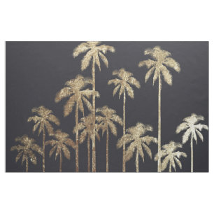 Tissu Palmiers tropicaux d'or fascinant sur le noir