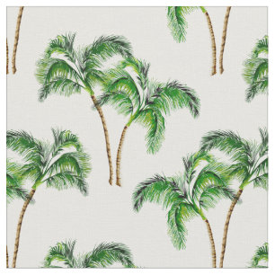 Tissu Palmiers verts en blanc