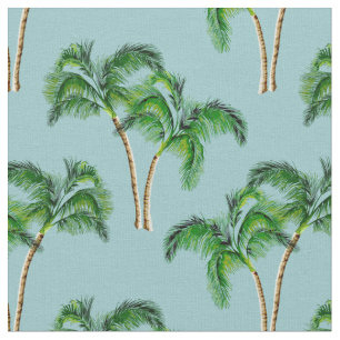Tissu Palmiers verts sur Turquoise
