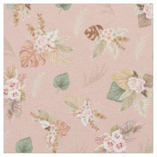 Tissu Pampas Grass & Fleurs sur Tea Rose rose