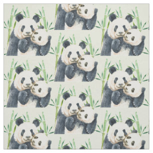 Tissu Panda Pair mignonne et Motif d'aquarelle en bambou