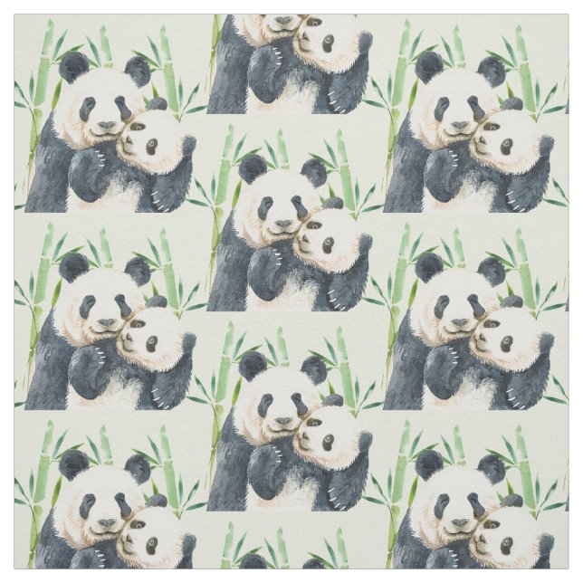 Tissu Panda Pair mignonne et Motif d'aquarelle en bambou (Échantillon)