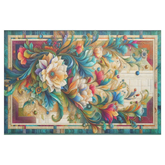 Tissu Panneau Floral Chat Art Moderne (Fat Quarter)