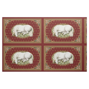 Tissu Panneau médiéval 1/4 yd Unicorne rouge couchant