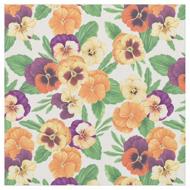Tissu Pansies sur blanc cassé (Fermer)