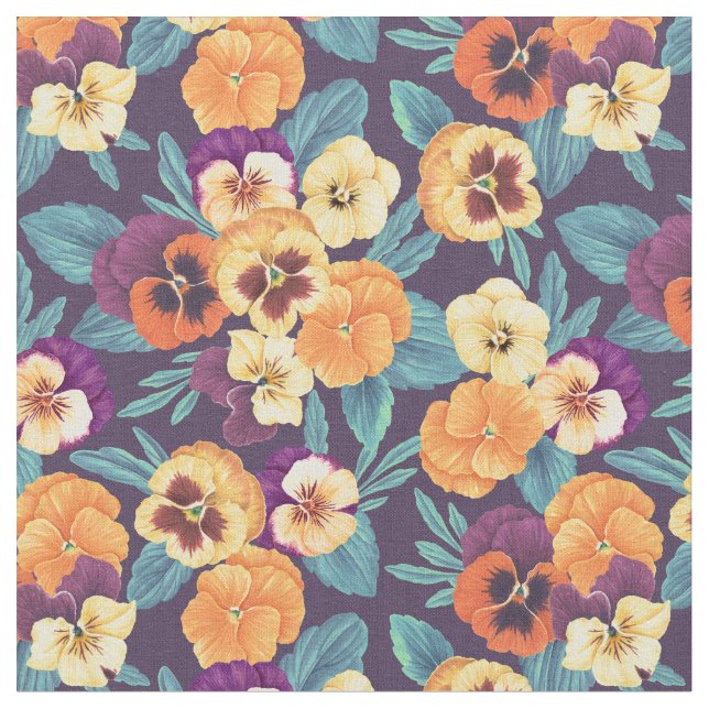 Tissu Pansies sur violet de prune (Fermer)