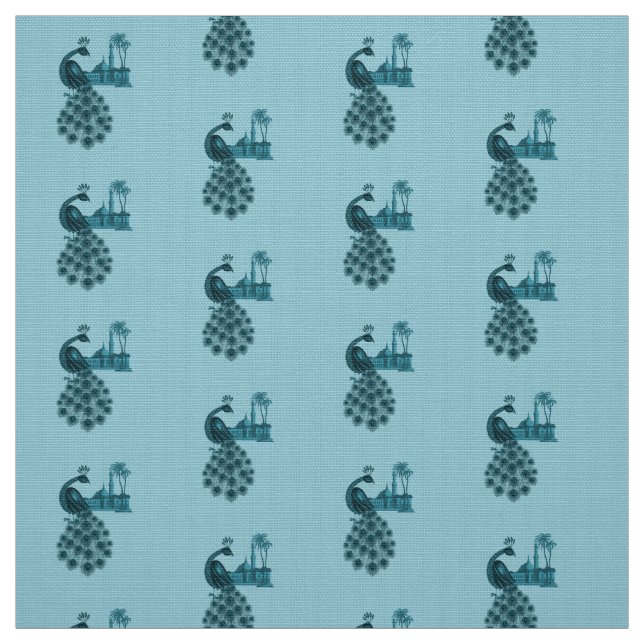 Tissu Paon Bleu Romantique (Échantillon)