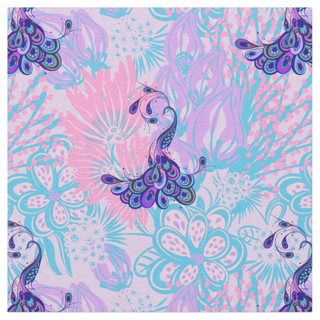 tissu paon rose floral (Fermer)
