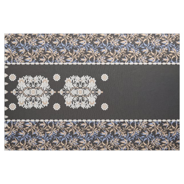 Tissu Papier peint floral noir. Boho Lace Textile (Yard)