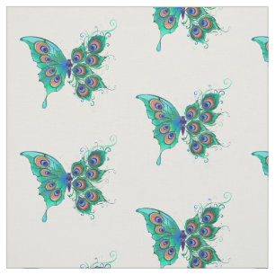 Tissu Papillon aux plumes de paon vert