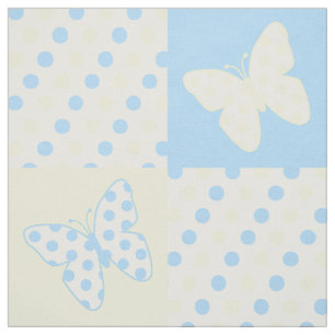 Tissu Papillon bleu jaune Pois