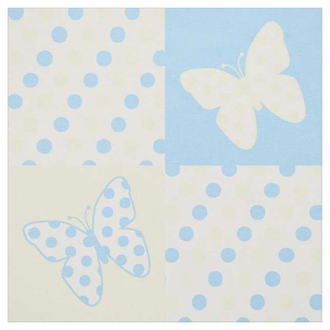 Tissu Papillon bleu jaune Pois (Échantillon)