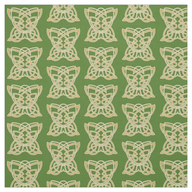 Tissu Papillon celtique or et vert (Échantillon)