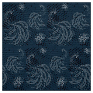 Tissu Papillon de bleu marine et de blanc, motif de