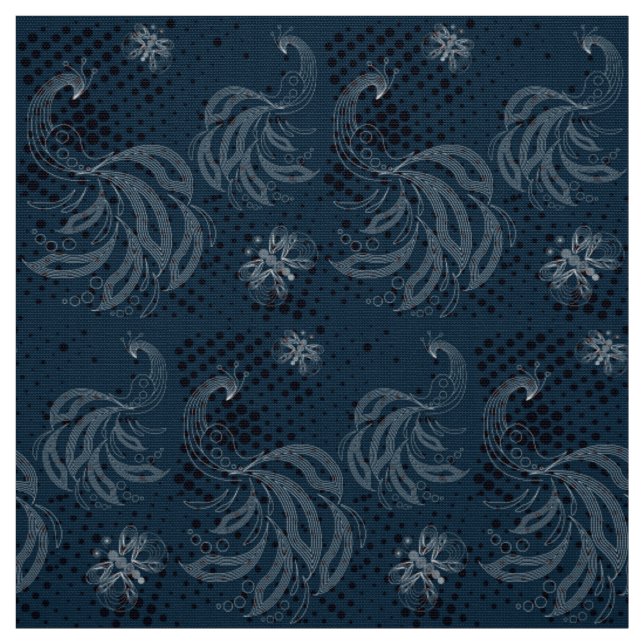 Tissu Papillon de bleu marine et de blanc, motif de (Échantillon)