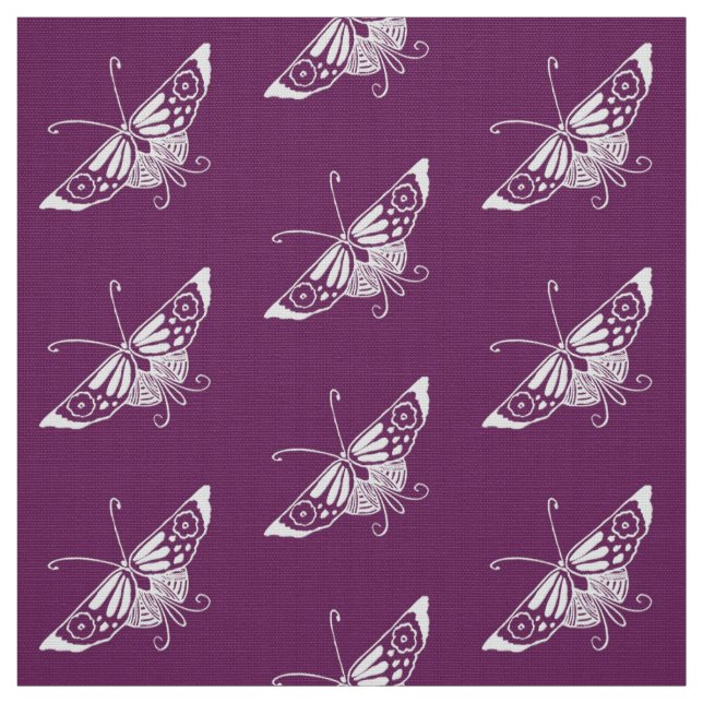 Tissu Papillon Déco Stylisé, Aubergine violet (Échantillon)