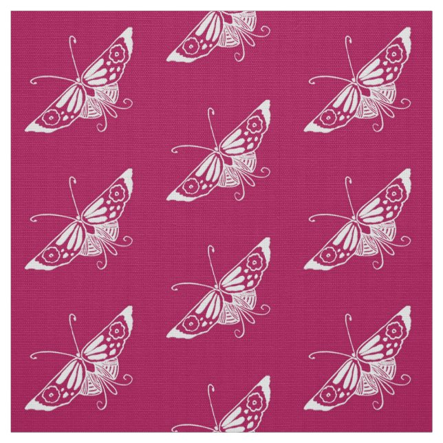 Tissu Papillon déco stylisé, Magenta (Échantillon)