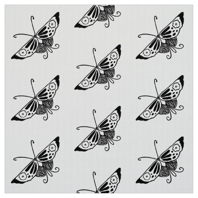Tissu Papillon déco stylisé, noir et blanc (Échantillon)