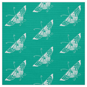 Tissu Papillon Déco Stylisé, Turquoise