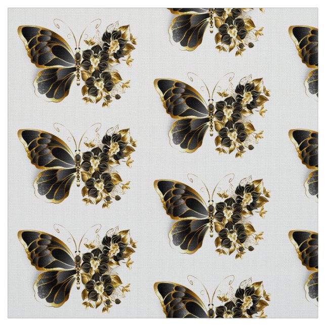 Tissu Papillon fleur d'or avec orchidée noire (Échantillon)