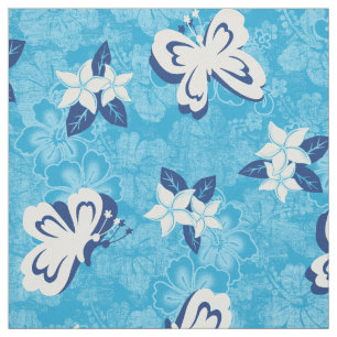 Tissu Papillon Honolua Plumeria et Hibiscus hawaïen