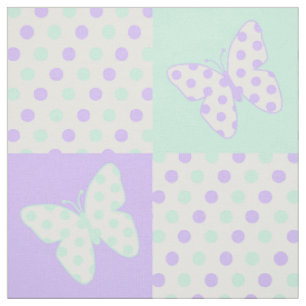 Tissu Papillon mauve Pois verts