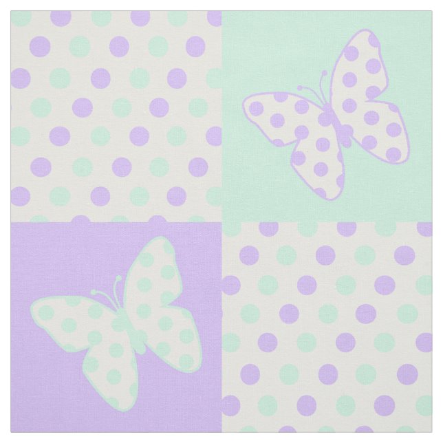 Tissu Papillon mauve Pois verts (Échantillon)