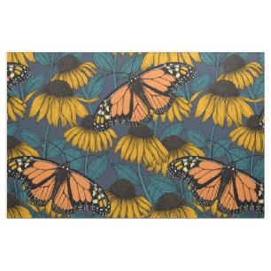 Tissu Papillon monarque sur confluents jaunes