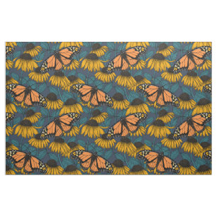 Tissu Papillon monarque sur confluents jaunes