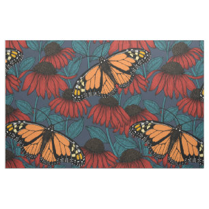 Tissu Papillon monarque sur des fleurs rouges